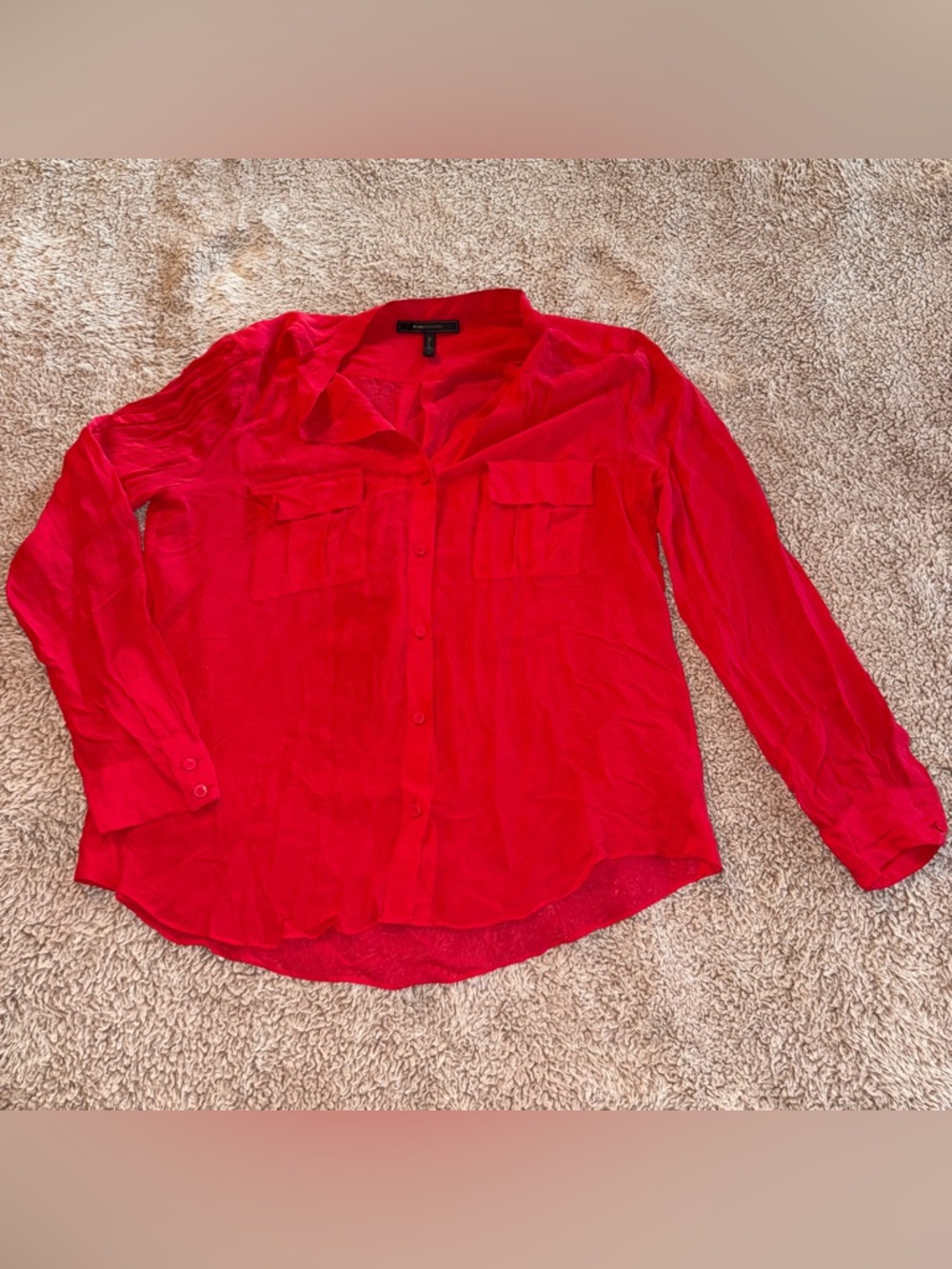 BCBGMAXAZRIA red sheer blouse, Large